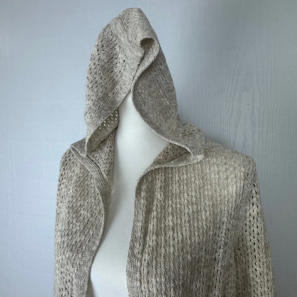 Sigrid Olsen Women Open Knit‎ Hooded Cardigan Coastal Sweater Beach Preppy Sz M